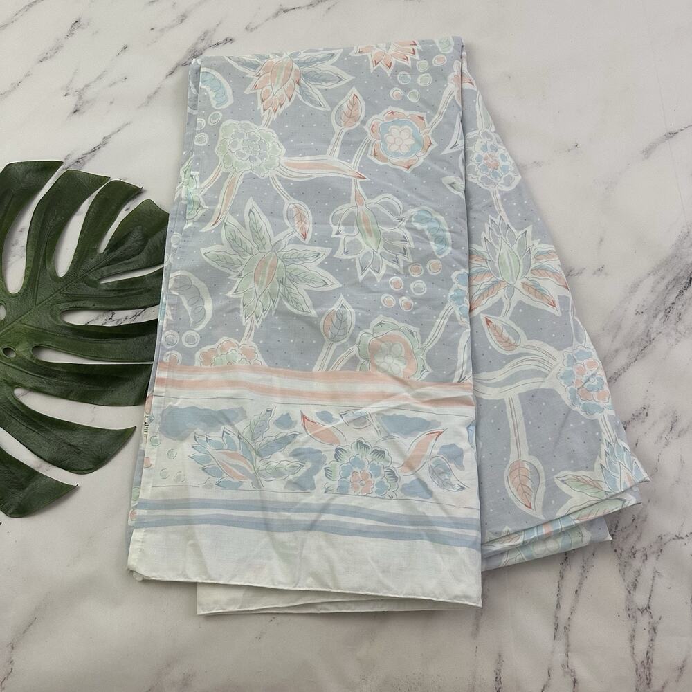 JC Penny Vintage 90s King Size Flat Sheet Blue Pink Pastel Floral Cottage